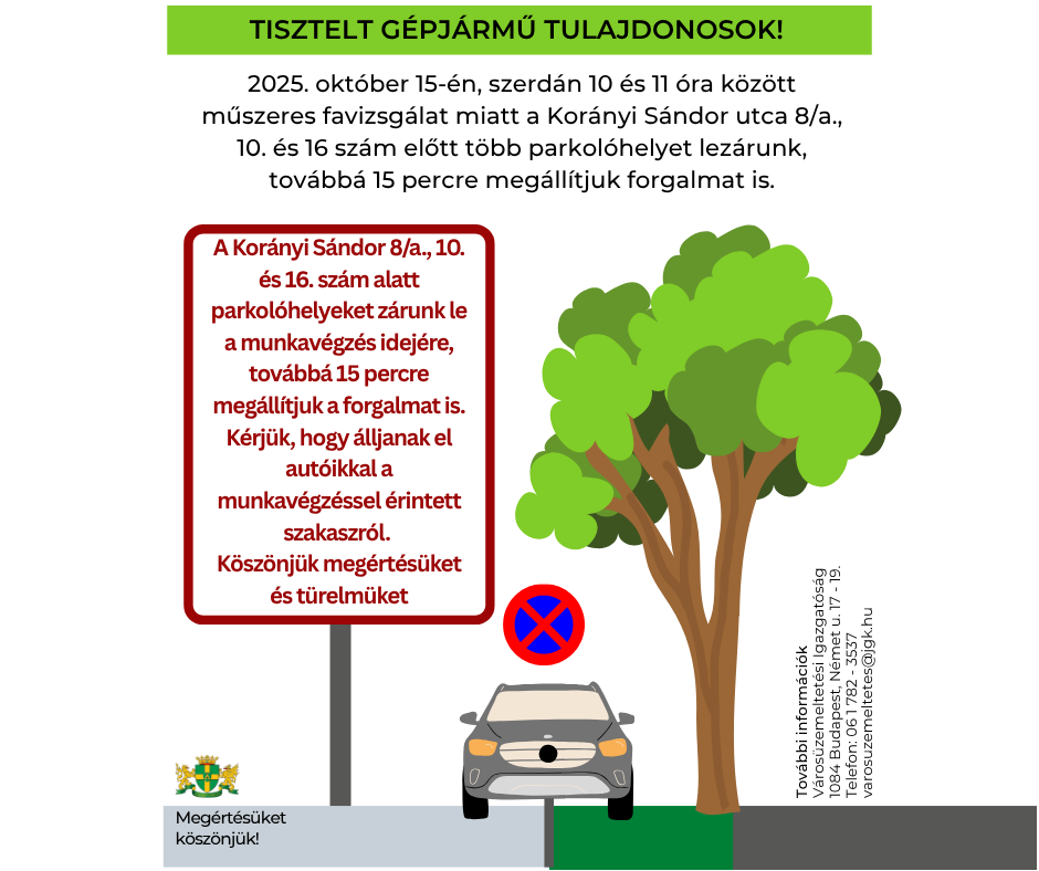 Forgalomkorlátozás műszeres favizsgálat miatt a Korányi Sándor utcában