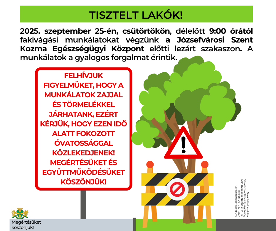 Időpontváltozás! – Lakossági tájékoztatás fakivágási munkálatokról a Nagy Fuvaros utcában
