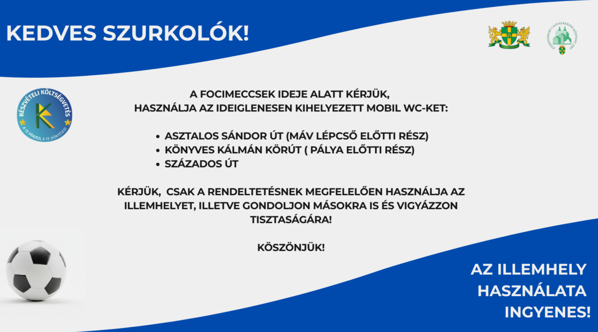 Mobil WC-ket helyezünk ki a Hidegkuti Nándor Stadion környékén